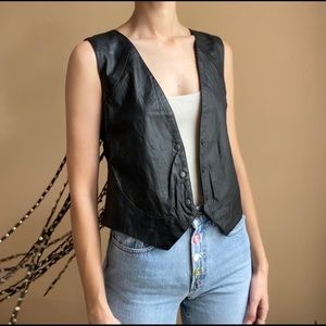 NWT black leather vest with studded fringe